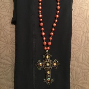 COPY - Bronze Beaded Cross Necklace